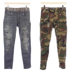スキニーパンツ イージー リバーシブル ウエストゴム ストレッチ カモフラ 迷彩柄 デニムプリント F