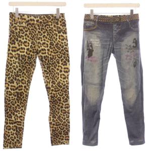 スキニーパンツ イージー リバーシブル ウエストゴム ストレッチ ヒョウ柄 レオパード デニムプリント