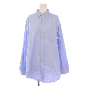 シャツ ブラウス 長袖 ボタンダウン ロゴ刺繍 ブルー /BM