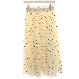 22AW ランダムドットプリーツスカート ミモレ ロング 水玉 36 アイボリー 黒 ブラック 22060900857140