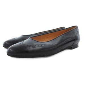 パンプス フラットシューズ レザー 24cm 黒 ブラック ウィングチップ /GV