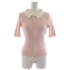 リブニット 半袖 ジップアップ つけ襟 36 ピンク 6622380 /RR