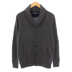 ニットカーディガン 長袖 ショールカラー ストレッチ ロゴ 刺繍 ウール XS グレー /BB
