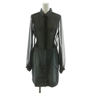 シャツワンピース チュニック シアー 長袖 シースルー ミニ XS ブラック /NQ