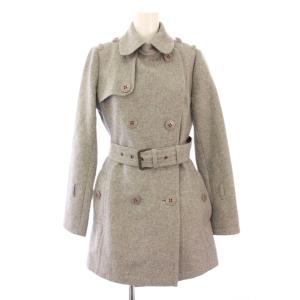 Pコート ピーコート アウター ミドル丈 ベルト 裏地チェック柄 ウール 38 グレー /BB