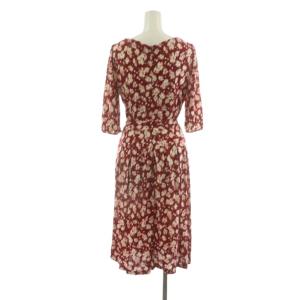 FRANCO FERRARO ワンピース ひざ丈 花柄 Vネック 七分袖 絹 シルク100％ 2 レッド /NQ