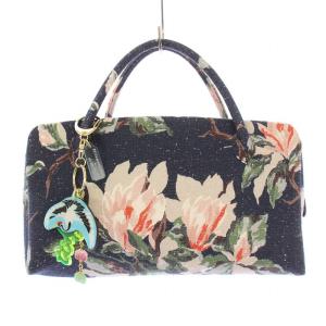 利休バッグ Magnolia ハンドバッグ 花柄 ロゴチャーム 紺 ネイビー マルチカラー /BB