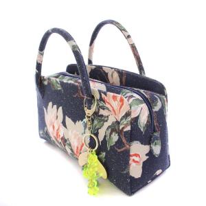 KEITA MARUYAMA 利休バッグ Magnolia ハンドバッグ 花柄 ロゴチャーム 紺 ネイビー マルチカラー /BB