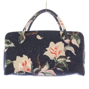 KEITA MARUYAMA 利休バッグ Magnolia ハンドバッグ 花柄 ロゴチャーム 紺 ネイビー マルチカラー /BB