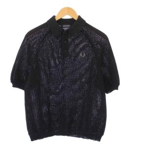 KNIT POLO SHIRT ニットポロシャツ 半袖 ロゴ L ブラック FZ1826 /KH