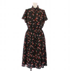 フレアワンピース 花柄 34 ブラック レッド