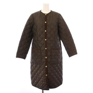 キルティングノーカラーロングコート 中綿 アウター 36 茶 ブラウン L202APQCO0098A /BB