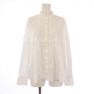 25SS CANCLINI ギャザーフレアブラウス シャツ 長袖 バンドカラー 無地 38 白 ホワイト