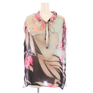 PARIS シャツ ブラウス プルオーバー ノースリーブ シアー シースルー 花柄 シルク 46 ピンク