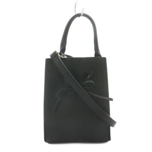 2WAY ショルダーバッグ ハンドバッグ リボン レザー ブラック /NQ