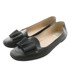 フラットパンプス シューズ レザー リボン 23cm ブラック 2698 /NQ