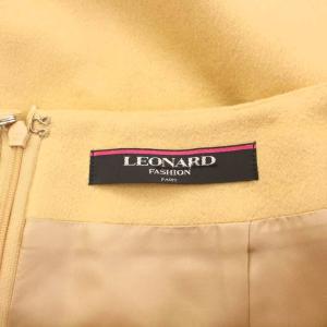 LEONARD タイトスカート ひざ丈 スリット ロゴ カシミヤ 76-99 ベージュ /BB