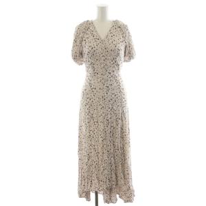 23SS ビスコースプリントカシュクールワンピース ロング丈 半袖 花柄 1 ベージュ 黒 ブラック FWFO231058