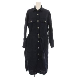 リネンシャツワンピース ロング 長袖 6 ネイビー 8038-08-53001 /YM