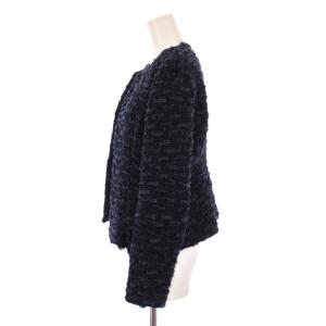 M-Premier BLACK ノーカラージャケット ラメ ツイード 36 ネイビー C132-002 /BM