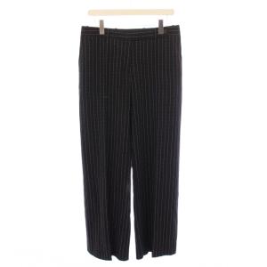 スラックスパンツ ジップフライ ストレート ストレッチ ウール ストライプ柄 42 黒 ブラック /BB