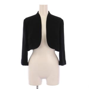 ノーカラージャケット アウター ショート丈 前開きトッパー 無地 ストレッチ 七分袖 40 黒 ブラック