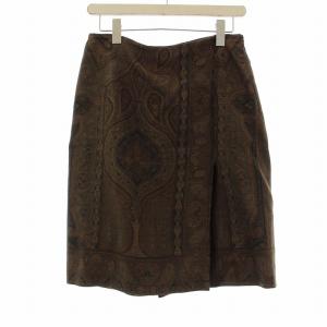 スカート ひざ丈 タイト 総柄 44 茶 ブラウン 93-12873-5068 /OR