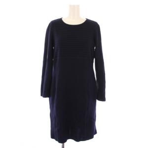 ニット ワンピース 長袖 ひざ丈 クルーネック ウール 40 ネイビー /BM