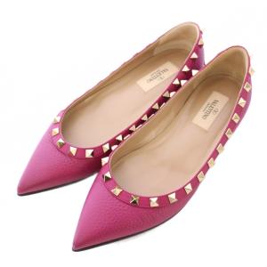 パンプス ポインテッドトゥ ローヒール ロックスタッズ バイカラー 36 ピンク ゴールドカラー /BB