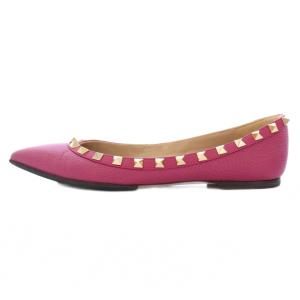 VALENTINO GARAVANI パンプス ポインテッドトゥ ローヒール ロックスタッズ バイカラー 36 ピンク ゴールドカラー /BB