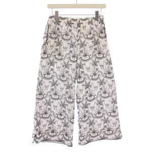 刺繍ワイドパンツ イージー ウエストゴム 総柄 白 ホワイト 黒 ブラック TE-P025 /BB