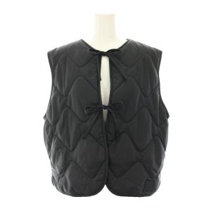 キルテッドタイフロントベスト アウター 前開き 中綿 ナイロン リボン M 黒 ブラック CY560 /YT