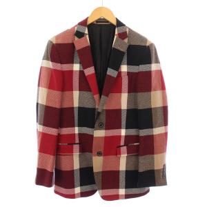 テーラードジャケット ブレザー アウター シングル 総裏地 ウール チェック柄 M 赤 レッド 黒 ブラック