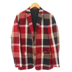 テーラードジャケット ブレザー アウター シングル 総裏地 チェック柄 M 赤 レッド /BB