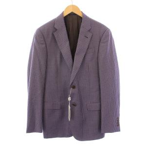 テーラードジャケット ブレザー アウター シングル 総裏地 ウール チェック柄 I48 紫 パープル タグ付き