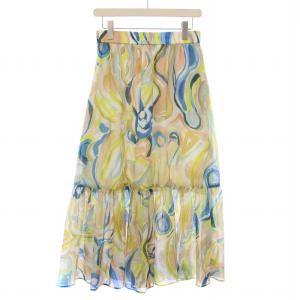 BALLSEY 23SS ブラッシュプリントティアードロングスカート フレア ギャザー ミモレ 総柄 36 マルチカラー