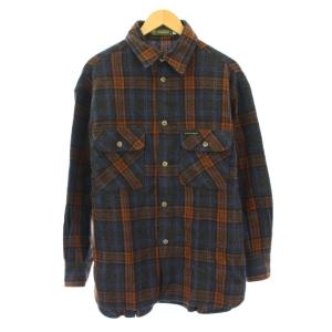 カジュアルシャツ 長袖 レギュラーカラー チェック柄 ウール混 S 紺 ネイビー 茶 ブラウン /BB