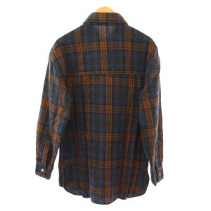HUNTING WORLD カジュアルシャツ 長袖 レギュラーカラー チェック柄 ウール混 S 紺 ネイビー 茶 ブラウン /BB