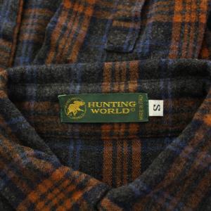 HUNTING WORLD カジュアルシャツ 長袖 レギュラーカラー チェック柄 ウール混 S 紺 ネイビー 茶 ブラウン /BB