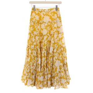 エンジェルのスカート フレア ギャザー ミモレ ロング 花柄 36 黄色 イエロー 白 ホワイト /BB