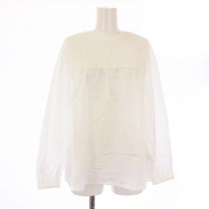 25SS コットンシルクサテンシャーリングブラウス シャツ 長袖 クルーネック 36 白 ホワイト 11-01-51-01009