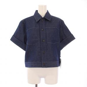 24SS リアクティブデニムハーフスリーブシャツ ブラウス 半袖 レギュラーカラー ショート丈 無地 麻