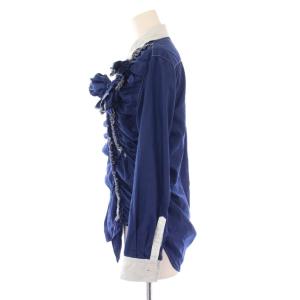 Tao クレリックシャツ ブラウス 長袖 レギュラーカラー フリル M 青 ブルー /BB