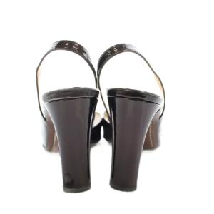 LOUIS VUITTON パンプス バックストラップ スクエアトゥ パテントレザー 36.5 茶 ブラウン /KU