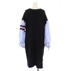 TSUMORI CHISATO ワンピース ミモレ ロング 長袖 切替 ストレッチ ストライプ柄 2 黒 ブラック 水色 ライトブルー