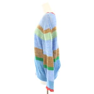 TSUMORI CHISATO Sメッシュスラリット ニット セーター ウール混 ミドルゲージ レース 長袖 ボーダー 2 水色 ライトブルー