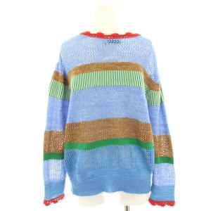 TSUMORI CHISATO Sメッシュスラリット ニット セーター ウール混 ミドルゲージ レース 長袖 ボーダー 2 水色 ライトブルー