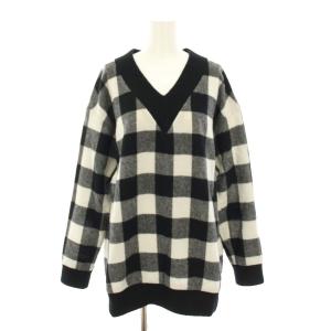 セゾン SAISON ニット セーター Vネック 長袖 ブロックチェック柄 タグ付き F 黒 ブラック