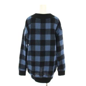 Adonisis セゾン SAISON ニット セーター Vネック 長袖 ブロックチェック柄 タグ付き F 青 ブルー 黒