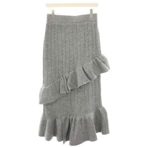 ニットスカート ロング フレア イージー フリル ケーブル編み タグ付き F グレー 220323 /YT